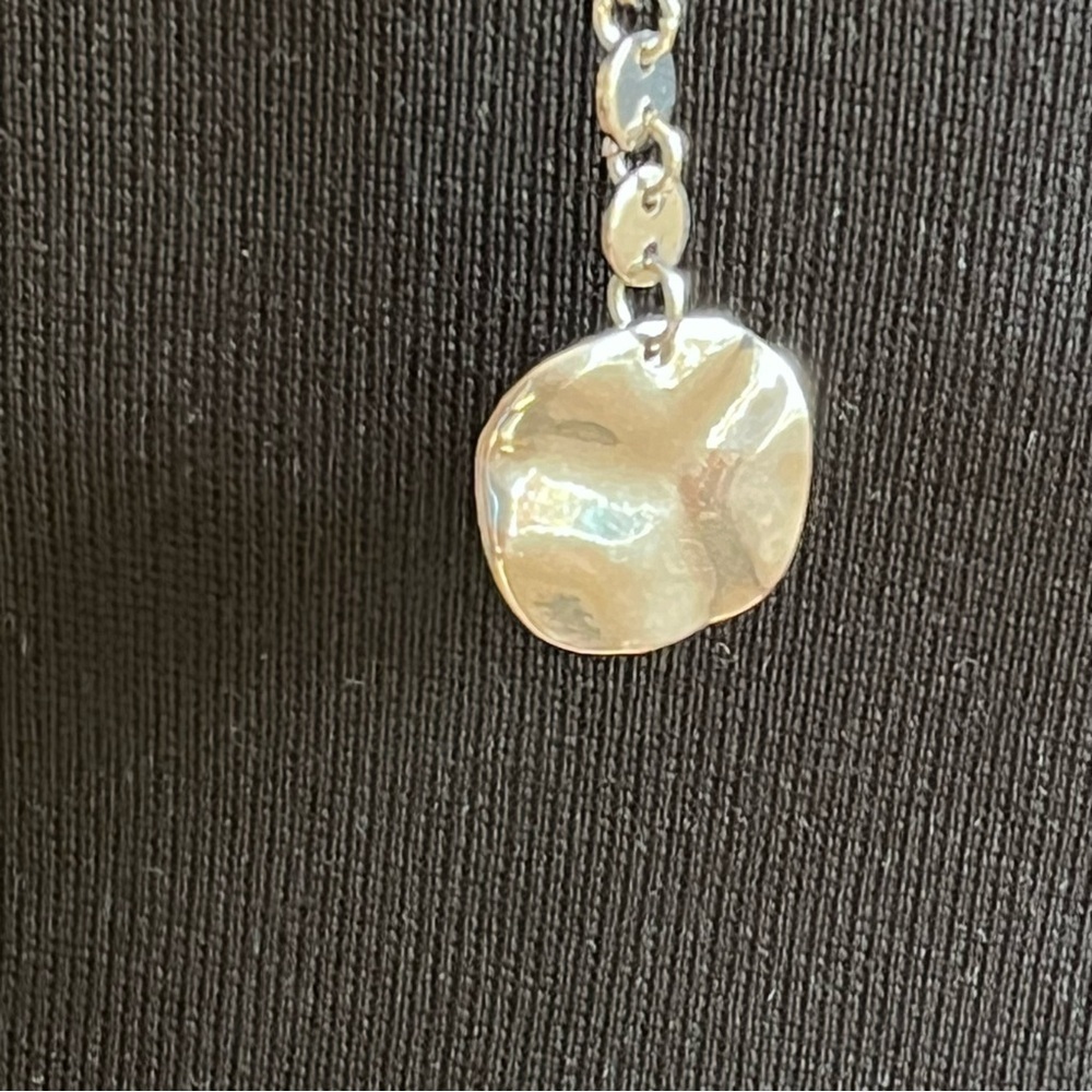 Silver Tone Textured Pendant Y Necklace - Picture 2 of 5